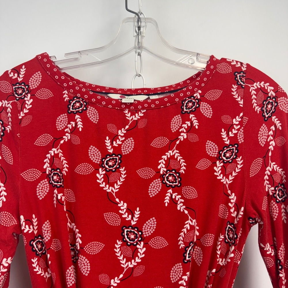 Boden Red Floral Jersey Long Sleeve Belted Mini Dress US 6R UK‎ 10R J0462 - Picture 7 of 11